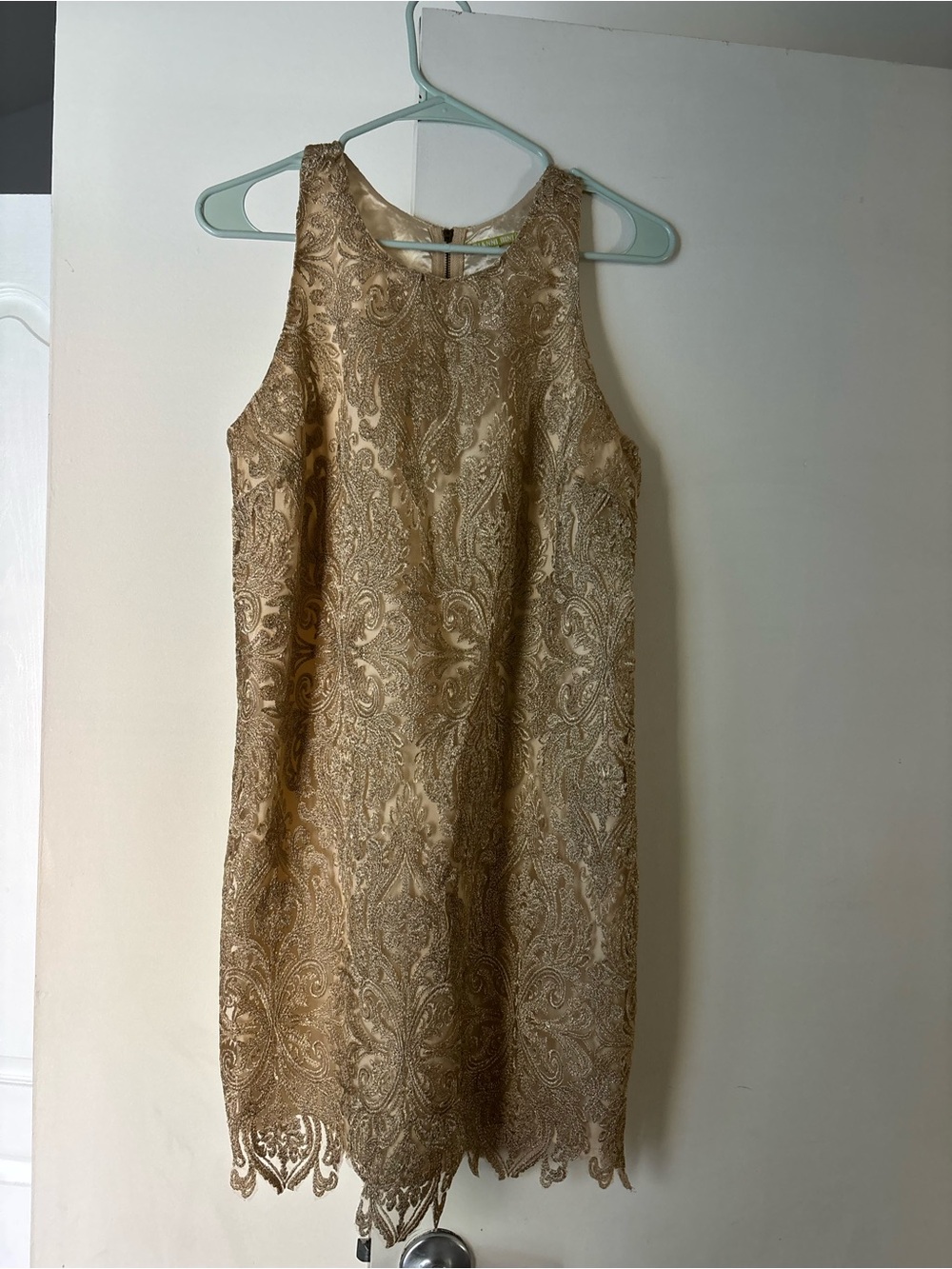 Gianni Bini Gold Paisley Marine Lace Mini Cocktail Dress Beautiful size M